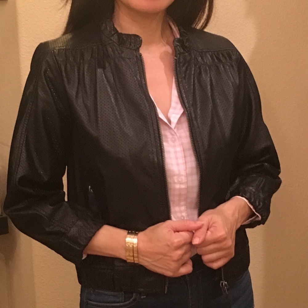 JUICY COUTURE Women Black Perforated Leather Jacket Size Small